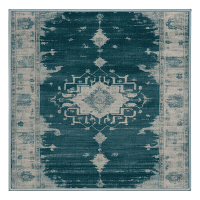 Machine Washable Overdyed Blue Area Rug