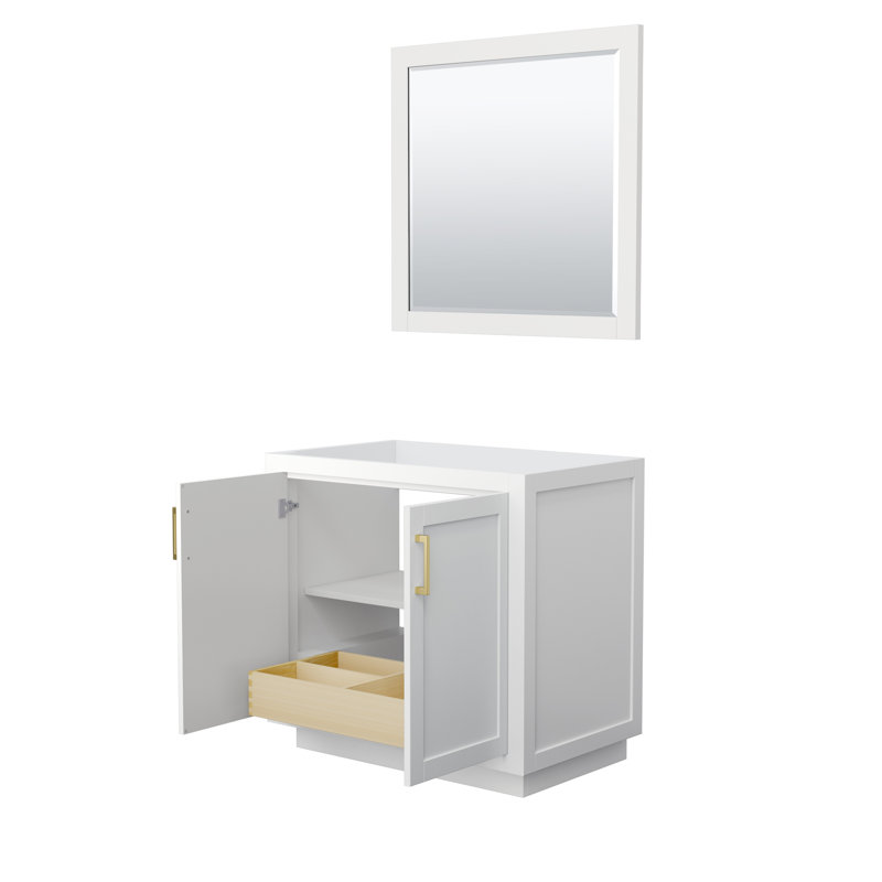 Base de meuble-lavabo simple autoportante 35,25 po Miranda avec miroir 34 po Miranda, Blanc/or brossé