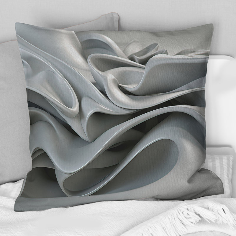 Coussin décoratif gris à motif ondulé abstrait et vagues modernes, H 18 po x l 18 po, Carré