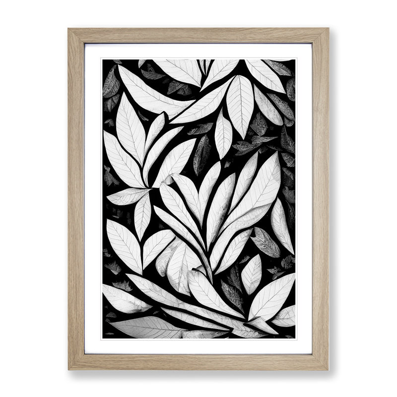 Monochrome Leaves No.4 - Framed Print, 34cm H x 25cm W x 2cm D, Oak