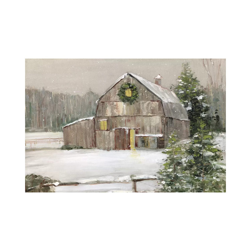 Winter Barn by Sally Swatland - Print on Canvas, 20.32 cm H x 30.48 cm W, Wrapped Canvas