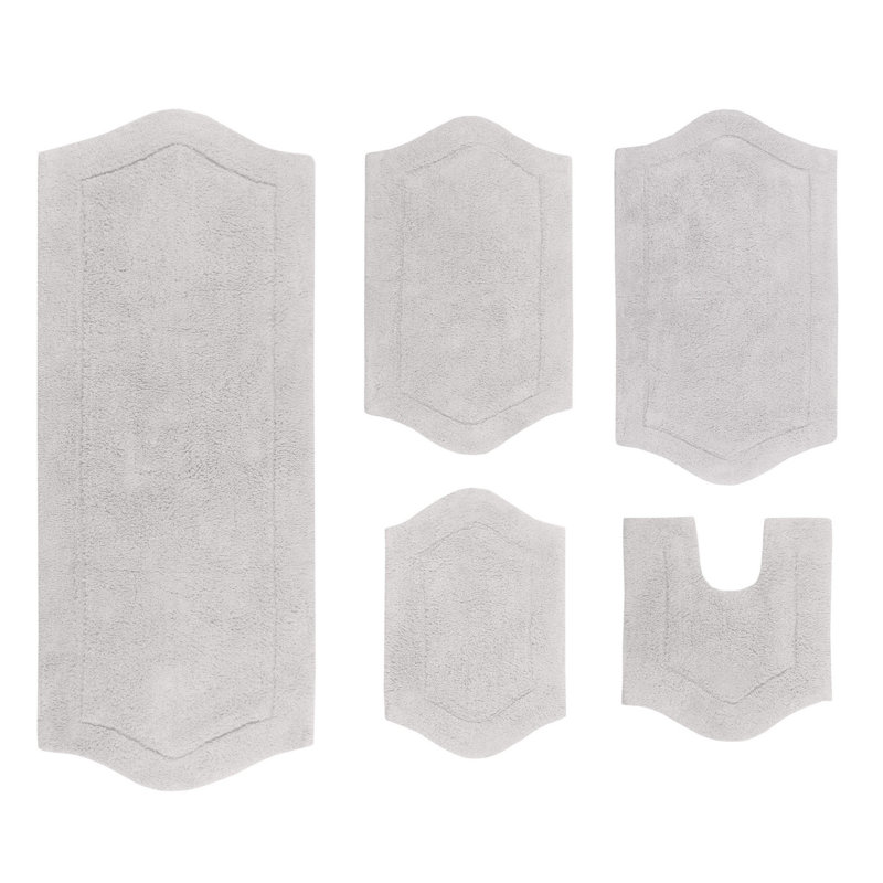 Morissette 100% Cotton Bath Mats, Quick Dry, Machine Washable, Absorbent - 5 Piece Set, Light Gray