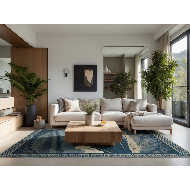 Soft Plush Rodolfo Teotihuacan Pyramids Global Inspired Block Print Area Rug in Gray – SkyBlue Binding, 2x5
