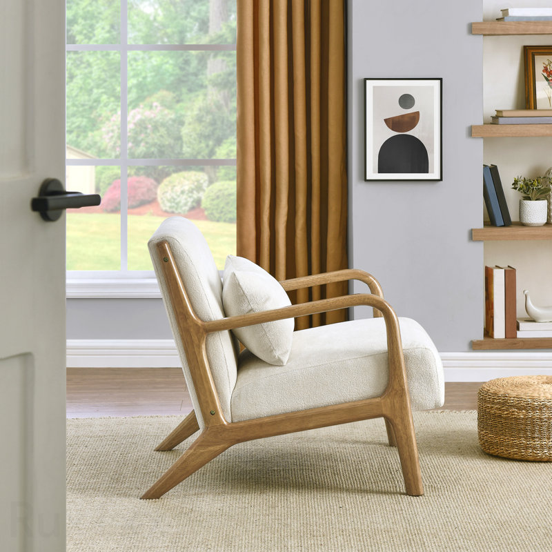 Fauteuil d'appoint de style moderne Mid-Century avec coussin lombaire amovible Eterna, Naturel