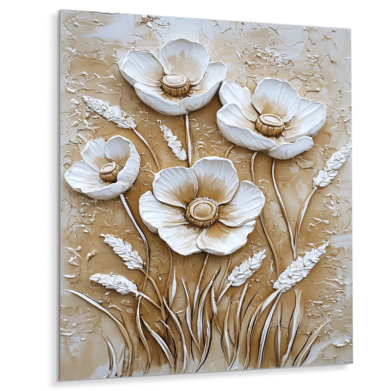 Vintage Buttercups Golden White I - Floral Metal Wall Decor, Buttercups Metal Print, 32" H x 16" W x 0.84" D