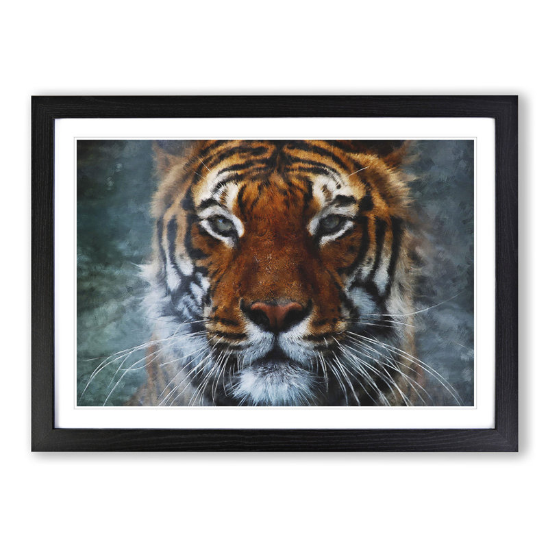 Tiger In The Blue Framed Print, Black, 24cm H x 33cm W x 2cm D