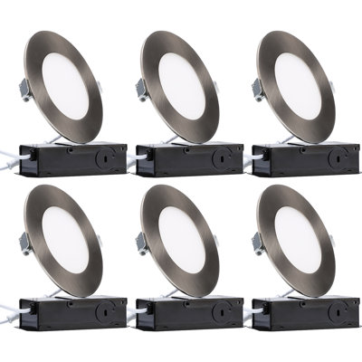 4“ Ultra Thin LED Recessed Lights with J-Box, Dimmable Canless Slim Ceiling Downlight, CRI 90, 2700K Soft White, Satin Nickel