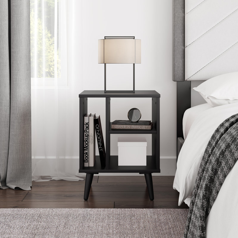 Warwick Geometric Open Bedside Nightstand End Table, Black