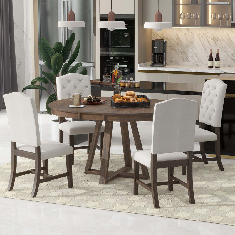 5-Piece Retro Functional Dining Set, Walnut