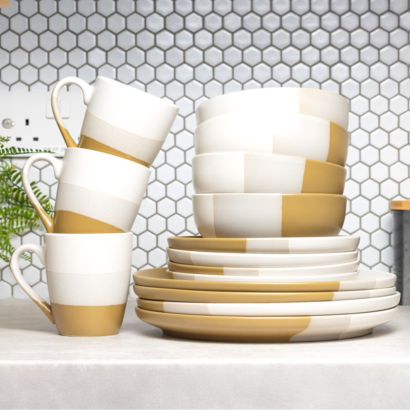 Piece Stoneware Dinnerware Set - Service for 4, Brown