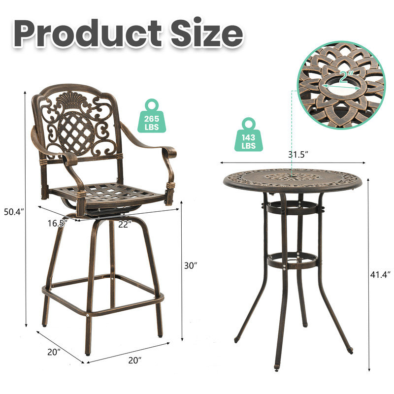 2 - Person Cast Aluminum Round Outdoor Dining Set