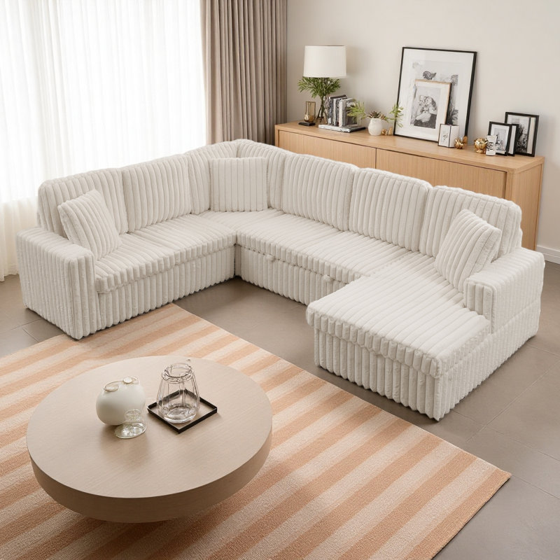 Canapé rembourré en velours Corduroy, Beige