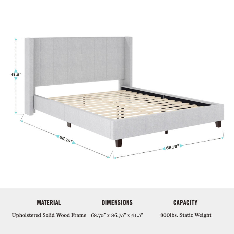 Lit plateforme tapissier Martha Stewart Kay, Grand, Gris