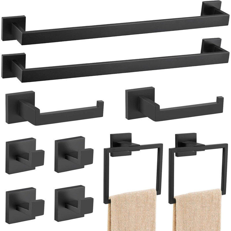 10-Piece Bathroom Accessories Set - SUS304 Stainless Steel Towel Bars, Rings, Toilet Paper Holders & Coat Hooks - Rustproof Wall Mounted Towel Rack Set For Modern Bathrooms