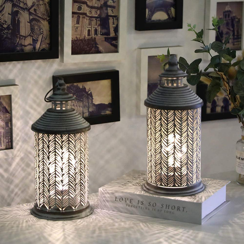 10.5'' Gray Battery Powered Cordless Lamps Table Lamp Set