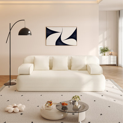Canapé sans cadre 78,7 po, canapé-lit convertible 2-en-1 avec 3 coussins - tissu en velours côtelé moelleux, canapé 3 places multifonctionnel pour petits espaces, appartements et chambres, beige