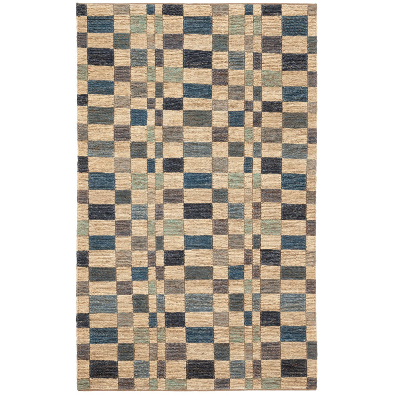 Kirby Blue Handwoven Jute Rug, Rectangle 5' x 8'