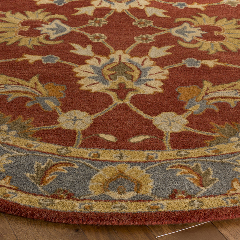 Tapis beige / rouge / bleu en laine touffeté à la main Cranmore, Rond 8 pi