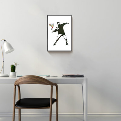 Framed Banksy Wall Art Flower Thrower Street Graffiti Canvas Print