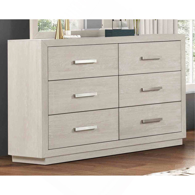 Commode avec miroir gris clair et six tiroirs de rangement