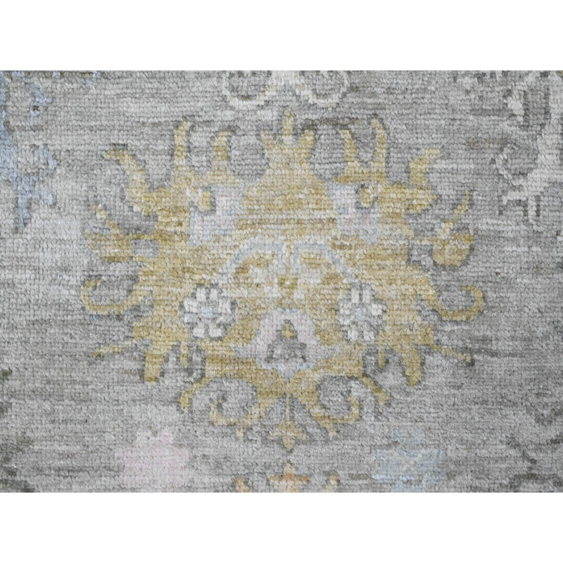 Tapis gris en laine noué à la main 8 pi x 9 pi 7 po Angora