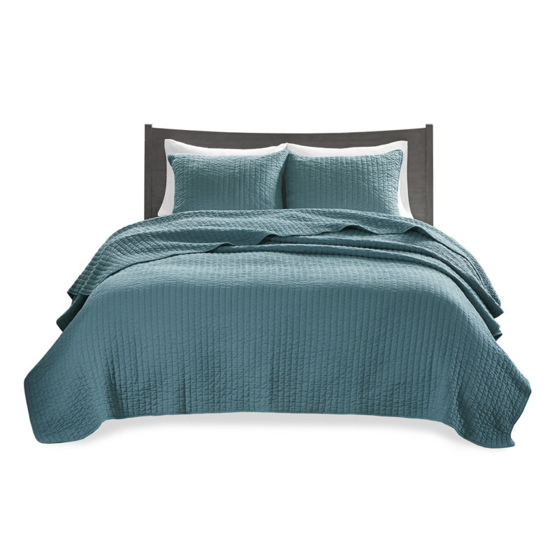 Teal Twin Microfiber Reversible Quilt Set