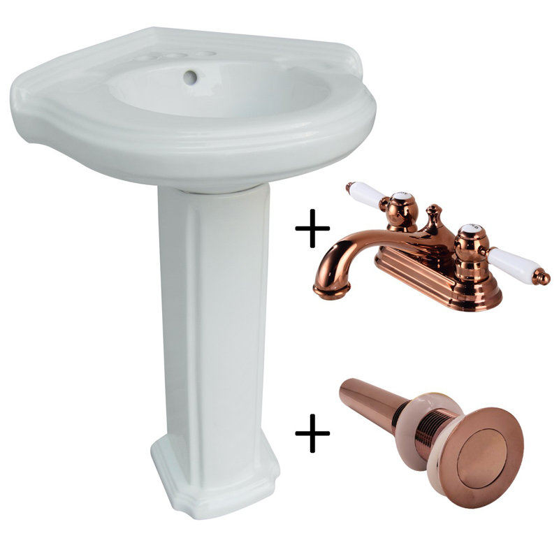 The Renovators Supply Inc. 20'' White Ceramic Circular Bathroom Sink with Faucet and Overflow