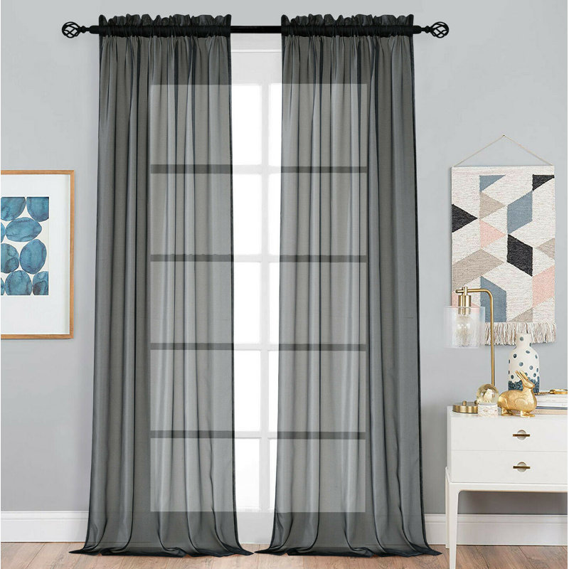 Rideaux transparents avec passe-tringle Dima, Noir, l 52 po x L 95 po