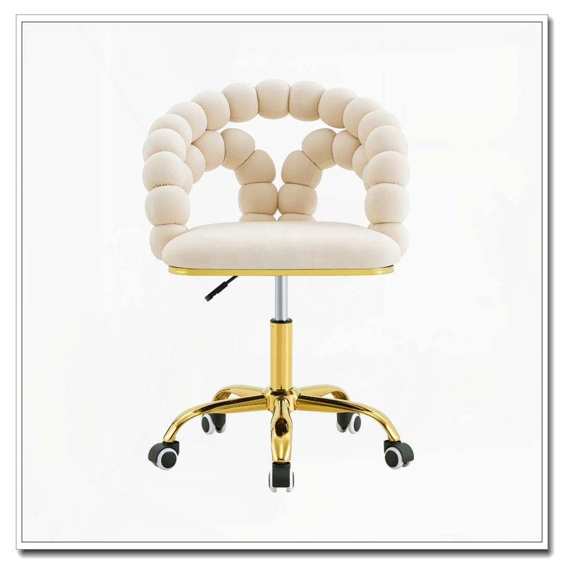 Chaise de bureau pivotante moderne en velours avec dossier à bulles, chaise de bureau roulante pour bureau, Beige