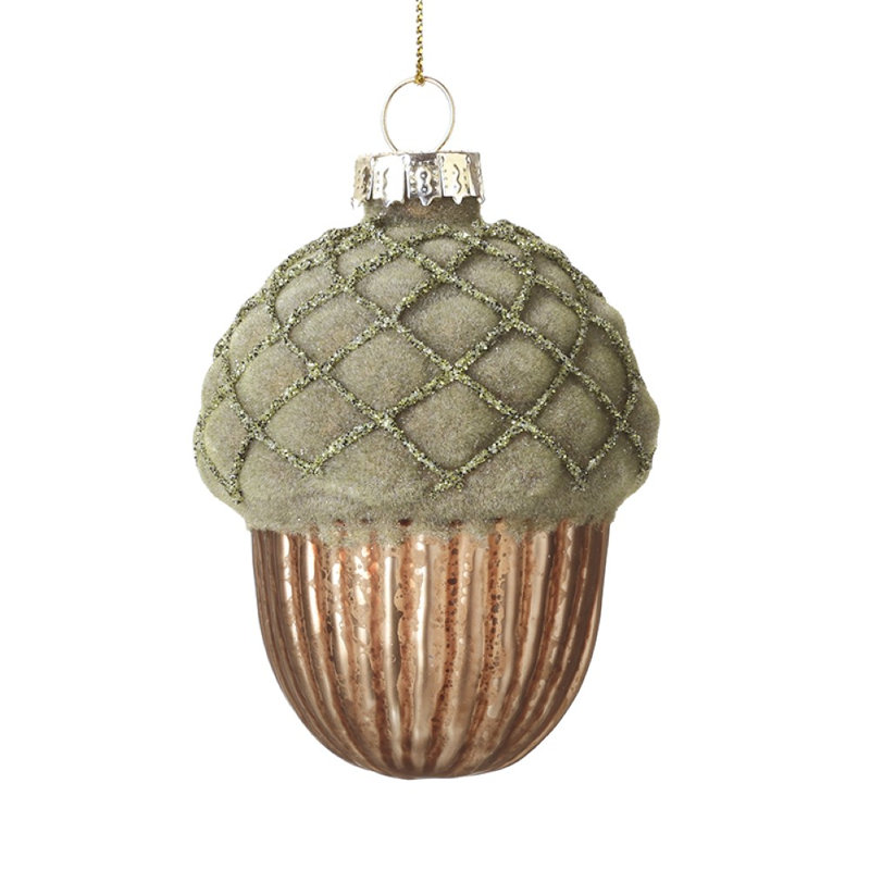 Hanging Acorn Decoration, 7cm H x 5cm W x 5cm D, Gold, Green