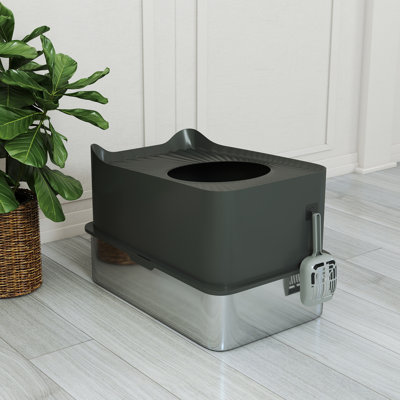 ABS, Stainless Steel Enclosed Litter Box with Scoop