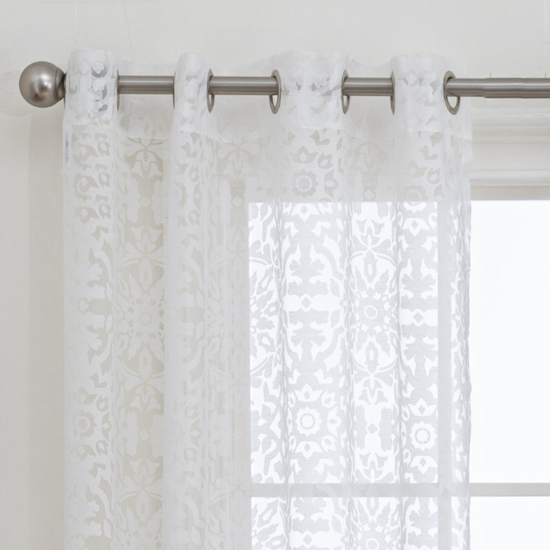 Quinlan 100% Polyester Semi-Sheer Floral Medalion Print Curtain Panel with Grommet Top , 50" W x 95" L