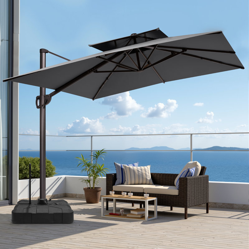 Parasol en porte-à-faux rectangulaire de 132 po avec base roulante intégrée, Dark Grey