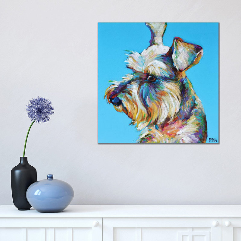 «Dylan the Schnauzer» par Robert Phelps - reproduction d'art, H 18 po x l 18 po x 1,5 po, Aucun mat, Toile tendue