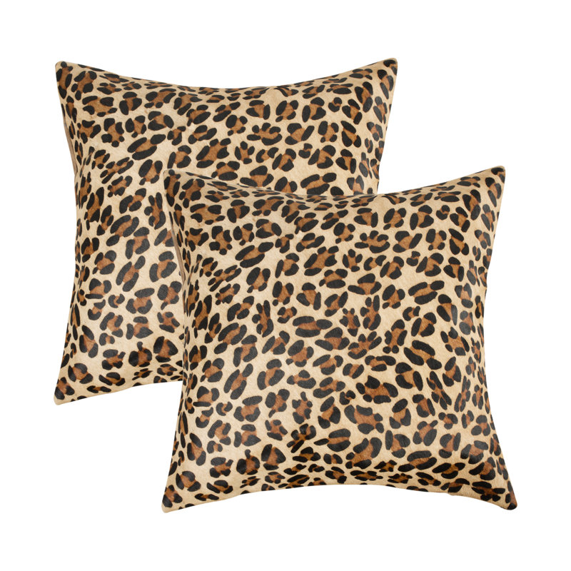 Housse de coussin carré en cuir et insert, Léopard