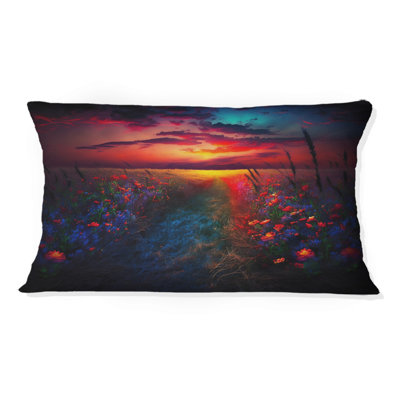 Coussin Flowerful Country Road At Sunset III - Lake House Cottage