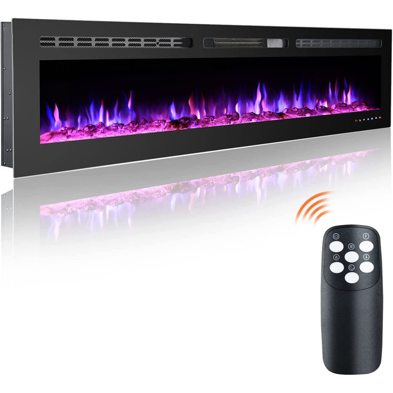 Philbrook Electric Fireplace with 5000 BTU, Black, 17" H x 60" W x 6" D