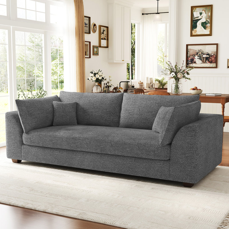 Comfortable Loveseat Sofa  Soft Couch Apartment Sofa, Light Gray Chenille
