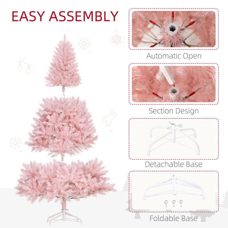 Sapin de Noël artificiel haute de 6 pi avec branches réalistes HOMcom, H 6 pi, Rose