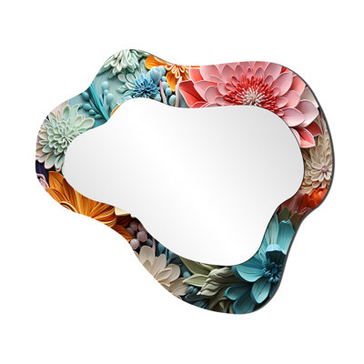 Corail coloré collage II - miroir mural unique nuage corail, miroir asymétrique moderne, art imprimé en métal