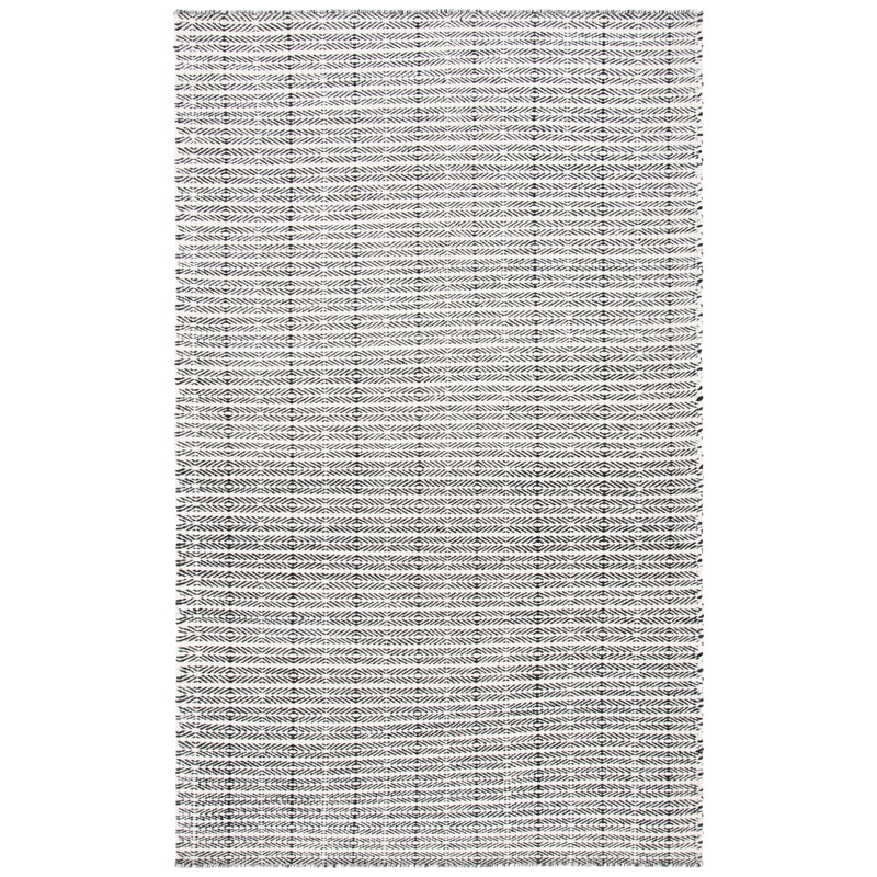 Abbie-Louise Hand Tufted Wool/Cotton Striped Rug in Black/Ivory, Rectangle 4' x 6'