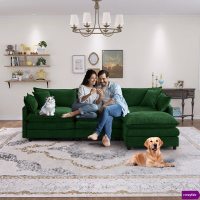 Bodhild Avrilynn 105" Modular Chenille Sectional Couch 3 Seater with Ottoman