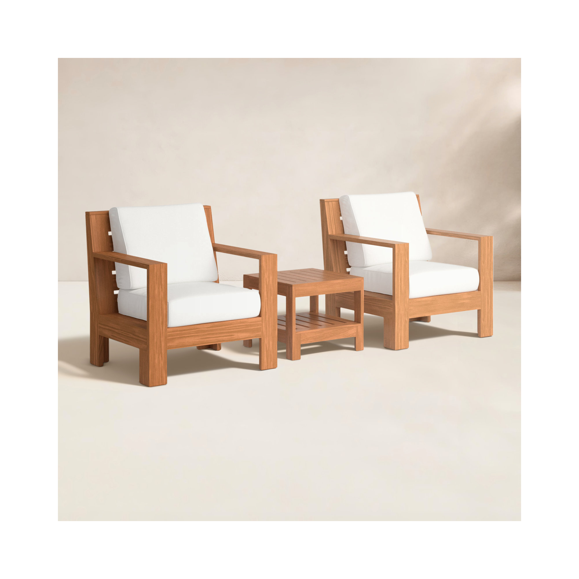 Glenlee Teak 3-Piece Seating Group, Off White