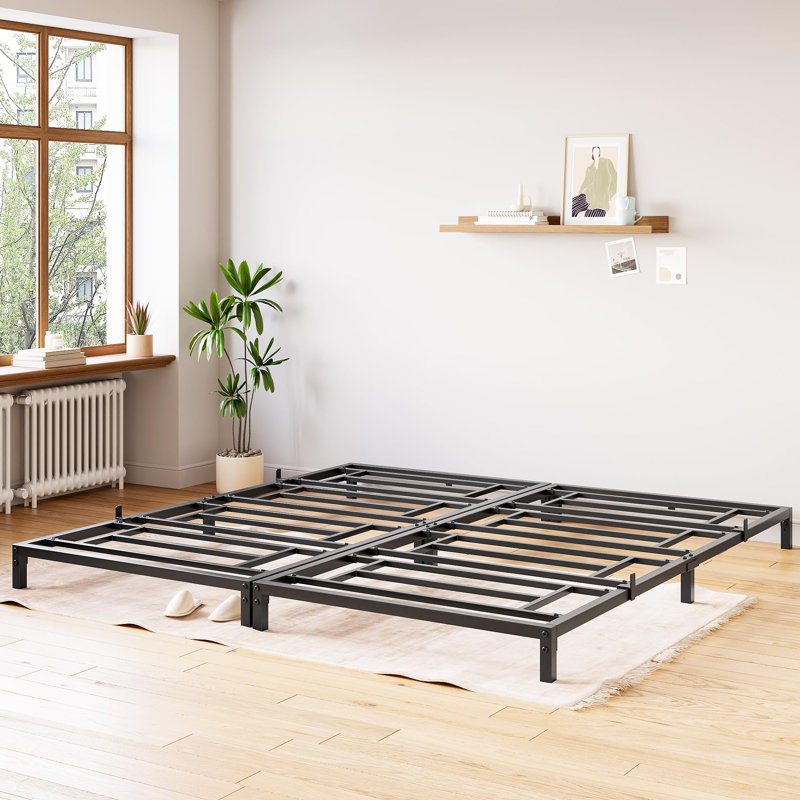 Bed Frame No Box Spring Needed, Heavy Duty Metal Platform Bed Frame, Black, King
