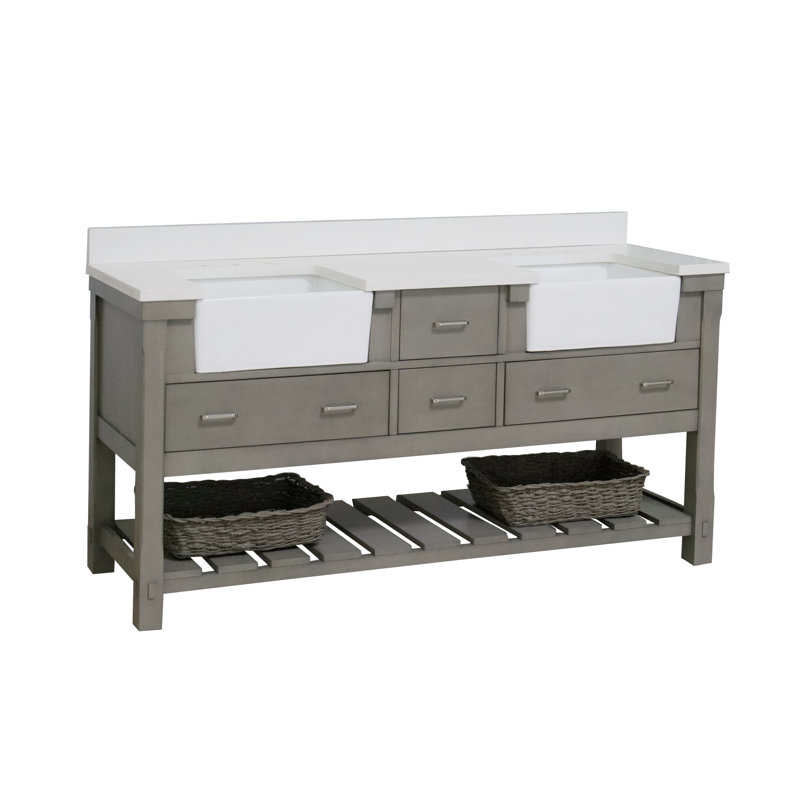 Hitton 72'' Double Bathroom Vanity with Top, Weathered Gray, Quartz