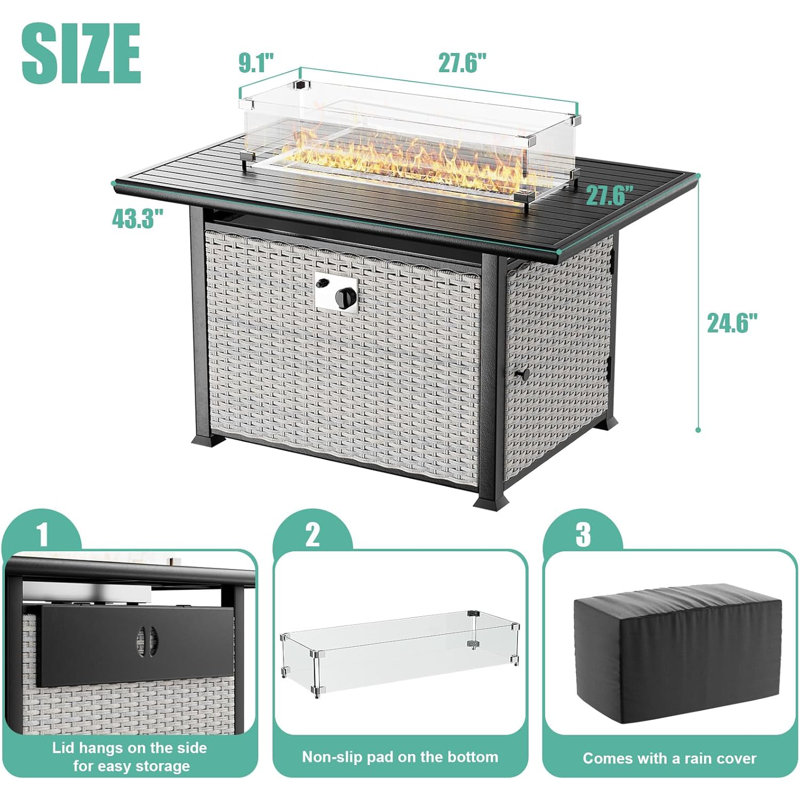 Rectangle Natural Gas Smokeless Fire Pit Table