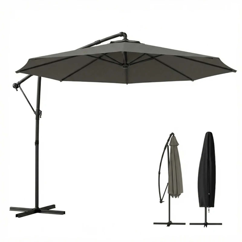 Parasol suspendu en porte-à-faux d'extérieur de style moderne, parasol de patio, Gris