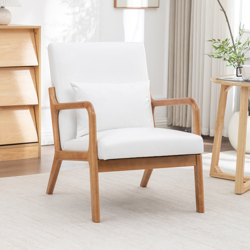 Fauteuil avec revêtement en bois et cuir, Blanc