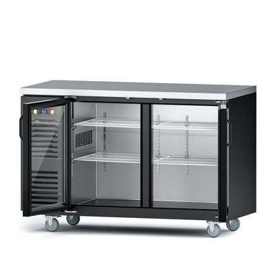 60 19.4 Cu.ft. Commercial Back Bar Cooler With 2 Glass Doors With Stainless Steel Top, Led Lighting In Black — FIN-0019650 | Fridge.com