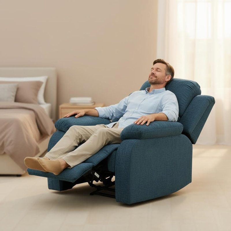 Light Blue Fluffy Fabric Manual Recliner Chair, Multi-Position Single Sofa For Living Room, Ergonomic Lumbar Support, Durable Breathable Upholstery